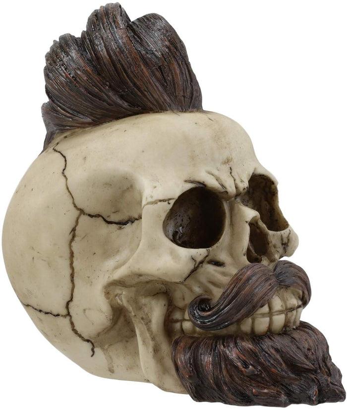 Ebros Bearded Skull With Stylish Haircut And Curled Mustache Figurine 7" Long