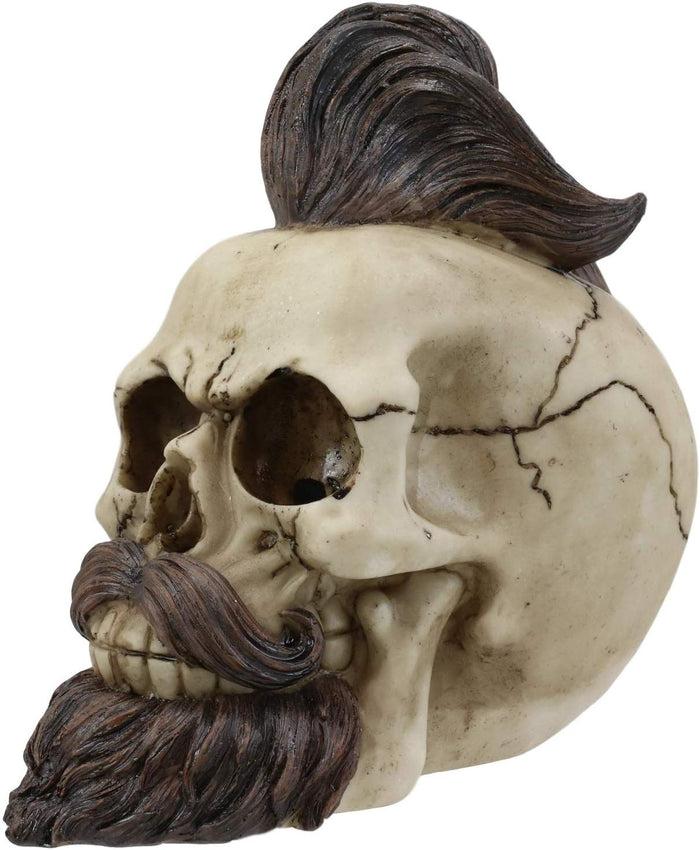 Ebros Bearded Skull With Stylish Haircut And Curled Mustache Figurine 7" Long