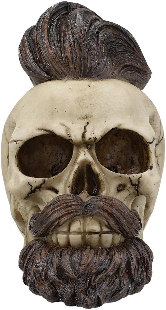 Ebros Bearded Skull With Stylish Haircut And Curled Mustache Figurine 7" Long