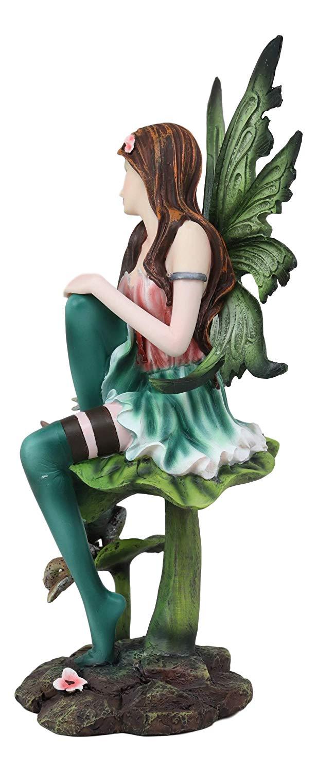 Ebros Beautiful Gaia Pixie Fairy With Green Wyrmling Dragon Statue 9.5"Tall Mythical Fantasy Fae Lady Of Summer Forest Magic Figurine Collectible Medieval Fairies Decor