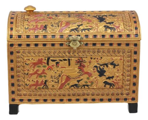 Ebros Beautiful Golden Egyptian Hieroglyphic Embellished Trinket Box 6" Long Gods Of Egypt Decorative Box