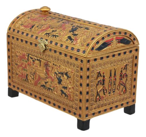 Ebros Beautiful Golden Egyptian Hieroglyphic Embellished Trinket Box 6" Long Gods Of Egypt Decorative Box