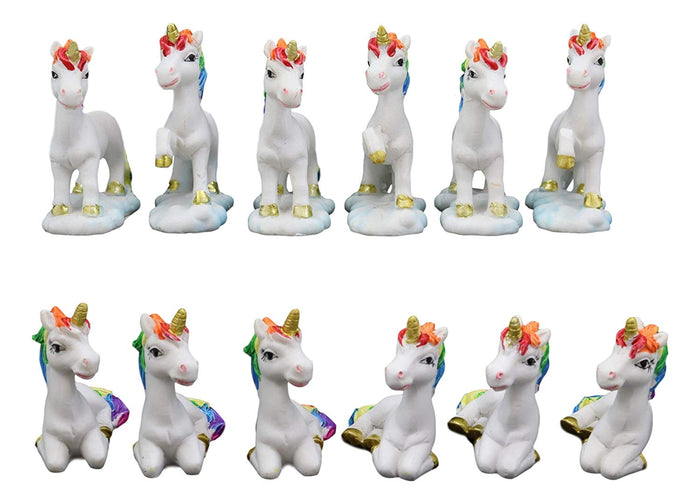 Ebros Beautiful Magical Rainbow Mane Unicorns 2" High Miniature Figurine Set Of 12 Mare Unicorn Horse With Golden Horns In 4 Different Poses Figurine Collectible Fairy Garden Decor
