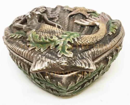 Ebros Beautiful Ocean Siren Mermaid With Starfish Oyster Shell Shaped Jewelry Box Figurine Mini Storage Decor Sculpture