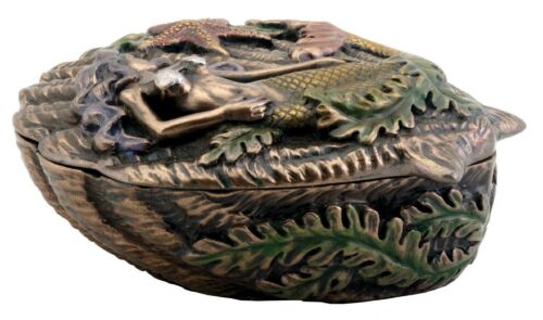 Ebros Beautiful Ocean Siren Mermaid With Starfish Oyster Shell Shaped Jewelry Box Figurine Mini Storage Decor Sculpture