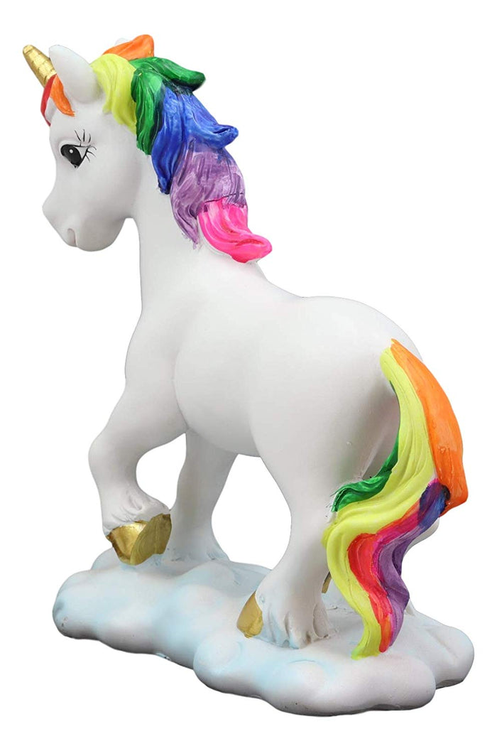 Ebros Beautiful Rainbow Mane Gold Horn Unicorn Mare Horse Walking On Clouds Figurine