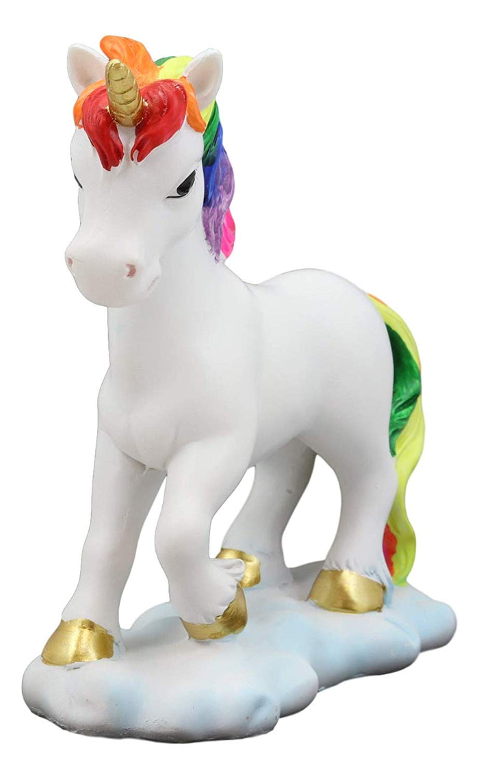 Ebros Beautiful Rainbow Mane Gold Horn Unicorn Mare Horse Walking On Clouds Figurine