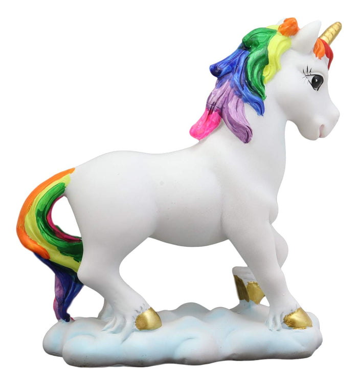 Ebros Beautiful Rainbow Mane Gold Horn Unicorn Mare Horse Walking On Clouds Figurine