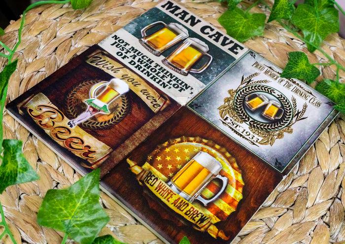Ebros Beer Lovers Man Cave Brewery Tankard Logo Ceramic Coaster Set Of 4 Tiles