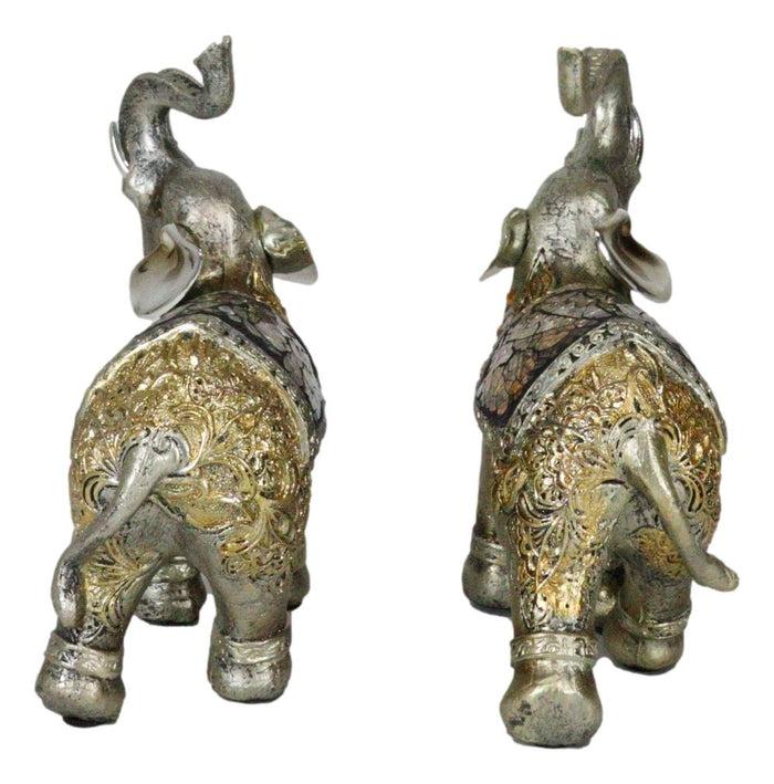 Ebros Bejeweled Mosaic Feng Shui Elephant With Trunk Up Statue 6"Tall Set Of 2