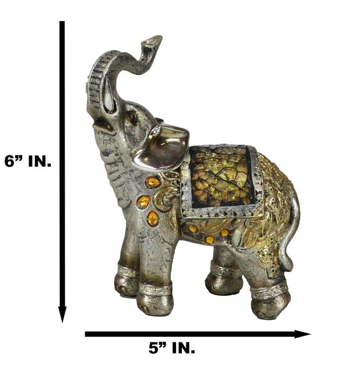 Ebros Bejeweled Mosaic Left Facing Feng Shui Elephant With Trunk Up Statue 6"H