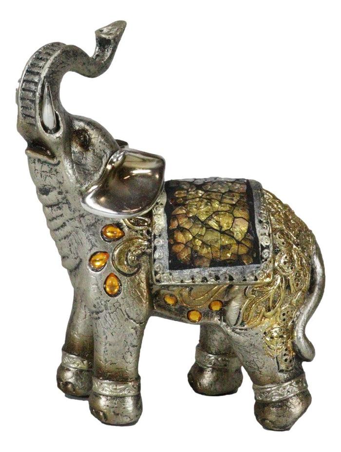 Ebros Bejeweled Mosaic Left Facing Feng Shui Elephant With Trunk Up Statue 6"H