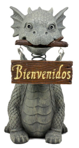 Ebros Bienvenidos Welcome Sign Dragon Garden Greeter Bobblehead Statue Faux Stone
