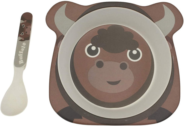 Ebros Bison Buffalo 5 Piece Organic Bamboo Dinnerware Set For Children Toddler