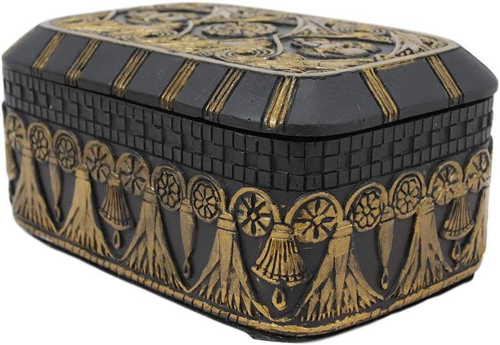 Ebros Black And Gold Cartouche Amulet Scarab Beetles Decorative Trinket Box