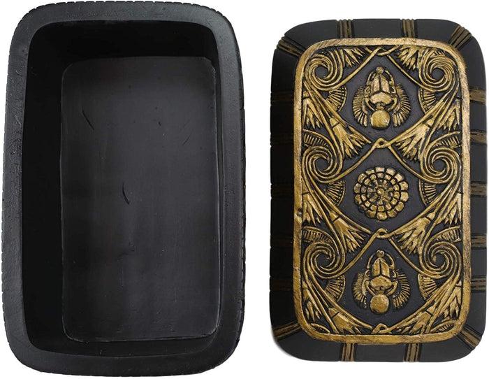 Ebros Black And Gold Cartouche Amulet Scarab Beetles Decorative Trinket Box