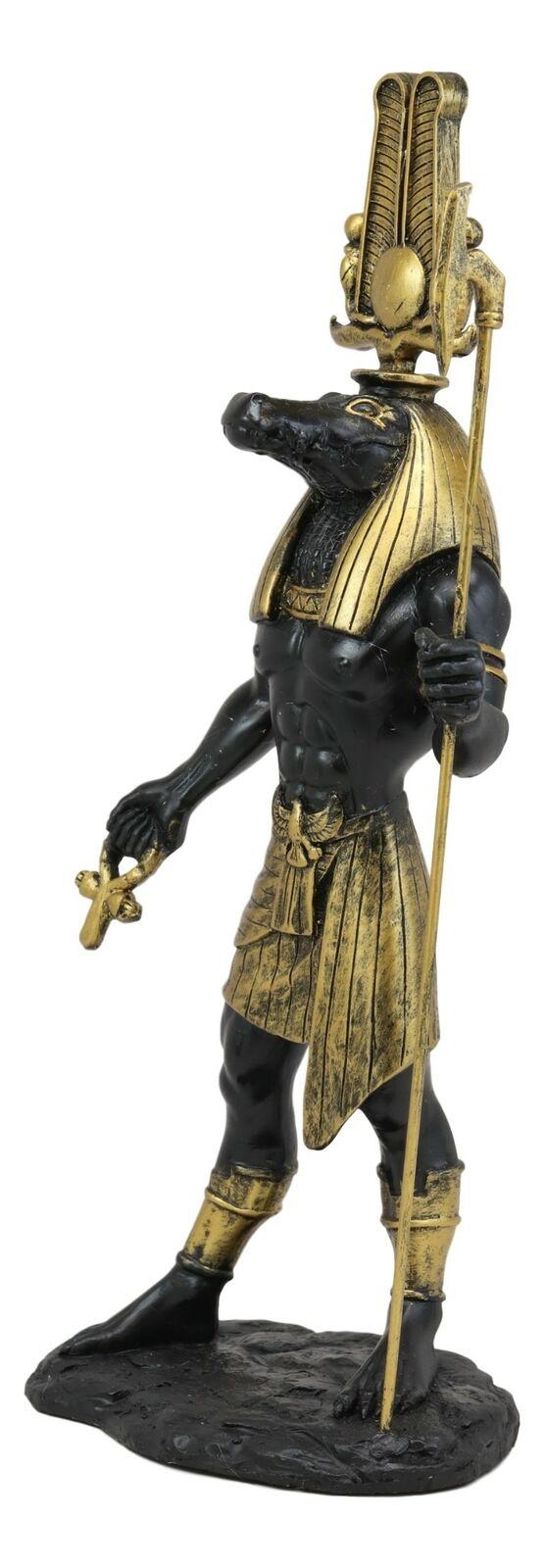 Ebros Black And Gold Egyptian Benevolent God Sobek With Crocodile Head Atef Crown And Human Body Form Statue 12" H Patron Of The Nile For Crops And Fertility Gods Of Egypt Accent Figurine