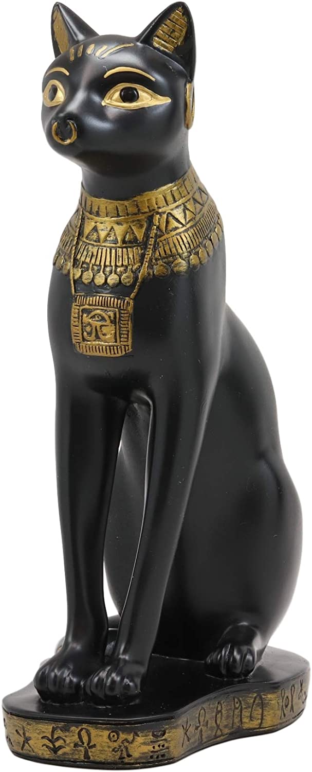 Ebros Black And Gold Egyptian Goddess Bastet Cat Sitting Figurine 9"H Decor Statue