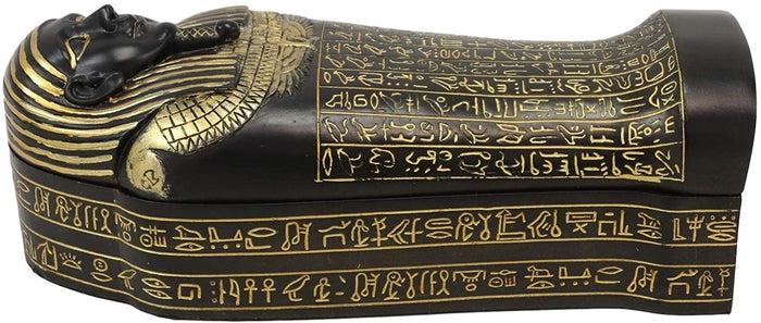 Ebros Black And Gold Egyptian High Priest Horkhebit Of Saqqara Sarcophagus Coffin Decorative Box Figurine 7.25" Long Egyptian Temple Tombstone Historical Trinket Jewelry Stash Boxes Decor