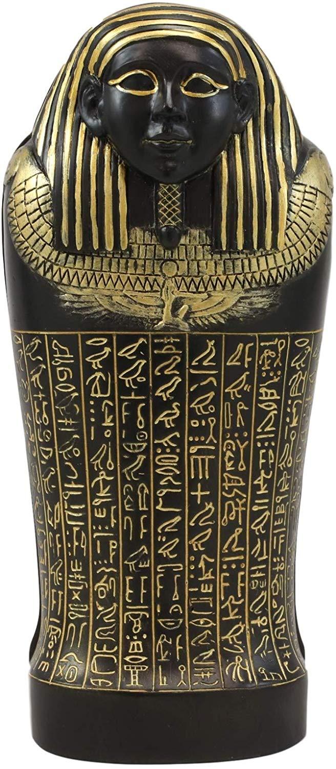 Ebros Black And Gold Egyptian High Priest Horkhebit Of Saqqara Sarcophagus Coffin Decorative Box Figurine 7.25" Long Egyptian Temple Tombstone Historical Trinket Jewelry Stash Boxes Decor
