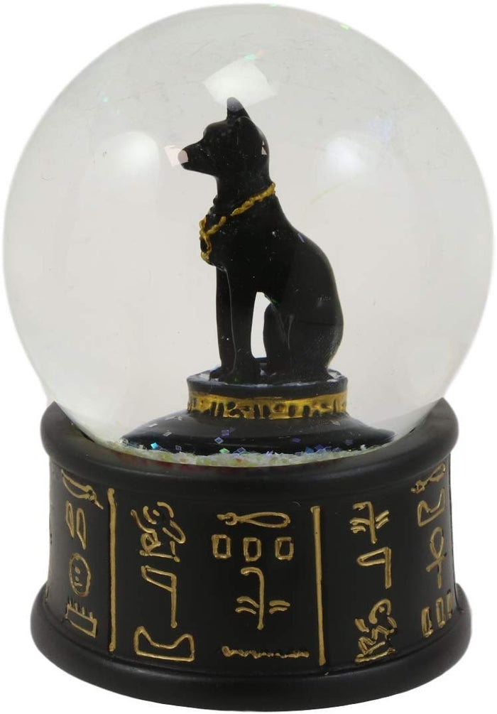 Ebros Black And Gold Goddess Bastet Cat Glitter Snow Globe 65mm Small 3.5"H