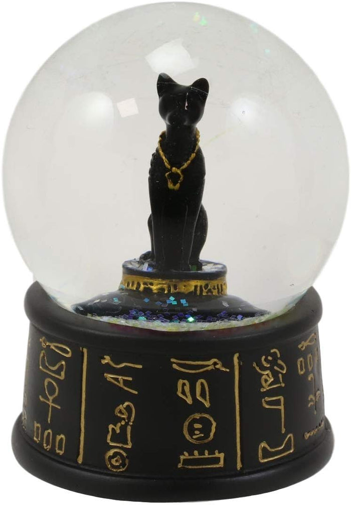 Ebros Black And Gold Goddess Bastet Cat Glitter Snow Globe 65mm Small 3.5"H