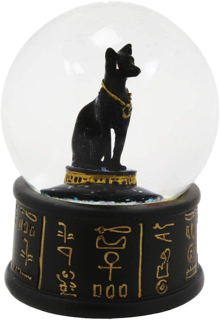 Ebros Black And Gold Goddess Bastet Cat Glitter Snow Globe 65mm Small 3.5"H