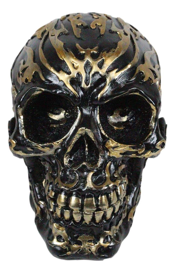 Ebros Black And Gold Tribal Skull Figurine 6.5" Long Collectible Horror Skull Head