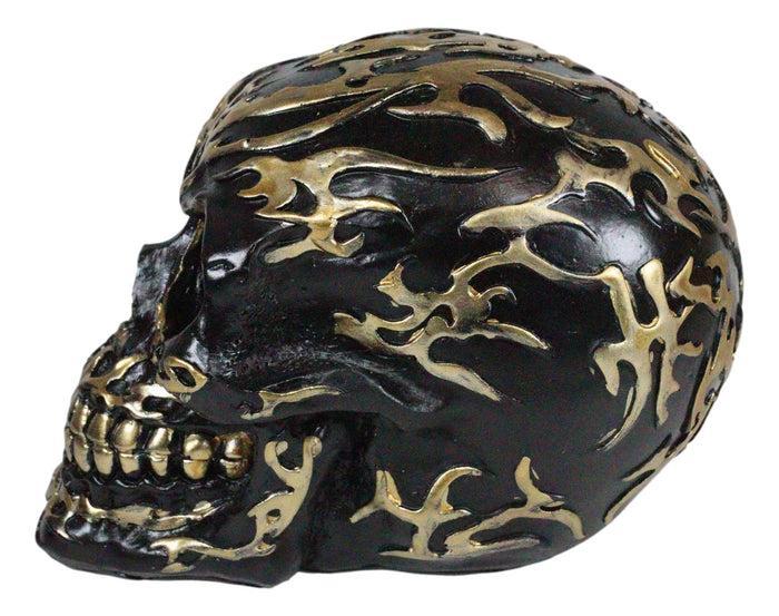 Ebros Black And Gold Tribal Skull Figurine 6.5" Long Collectible Horror Skull Head