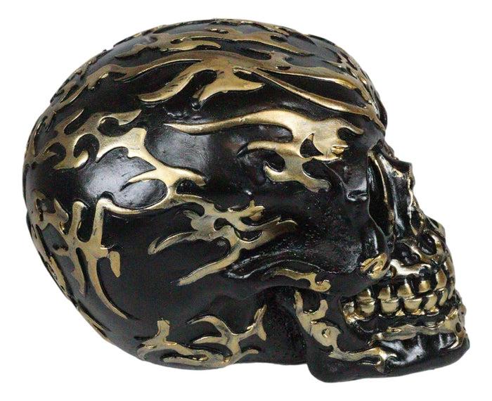 Ebros Black And Gold Tribal Skull Figurine 6.5" Long Collectible Horror Skull Head