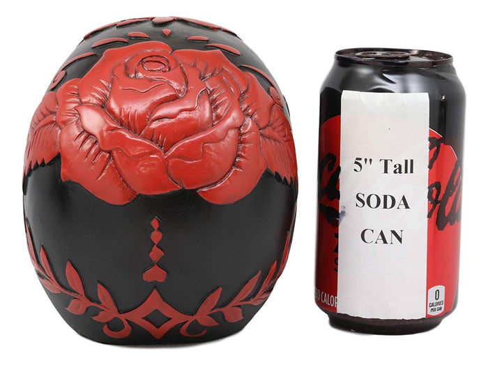 Ebros Black And Red Day Of The Dead Floral Rose Skull Figurine DOD Roses Rosa Sugar Skulls Statue 7.25" Long