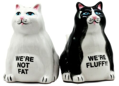 Ebros Black And White Cute Fluffy Cats Salt & Pepper Shakers Magnetic Set 3.25"H