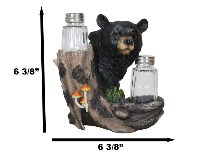 Ebros Black Bear In The Woods Salt And Pepper Shakers Holder Set 6.25"Tall