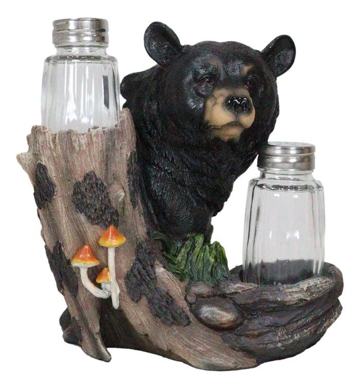 Ebros Black Bear In The Woods Salt And Pepper Shakers Holder Set 6.25"Tall