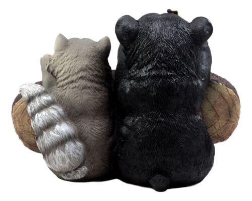 Ebros Black Bear & Raccoon Statue Wipe Your Paws Greeter Welcome Sign Home Decor