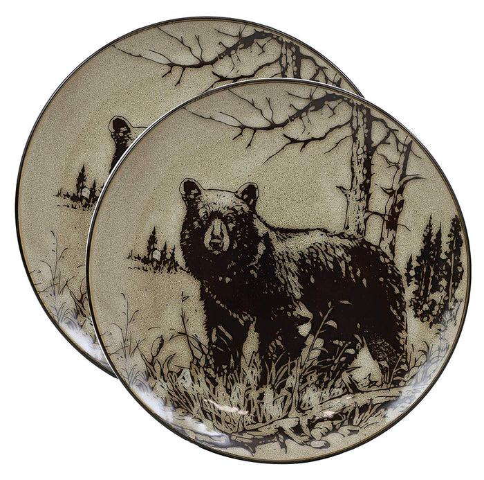 Ebros Black Bear Round Salad Or Appetizer Or Dessert Plate Set Of 2 8.5" Dia