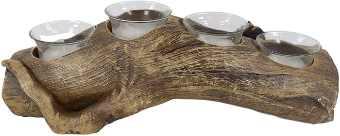 Ebros Black Bear Sleeping On A Log With 4 Votive Candles Holder Stand 12"L