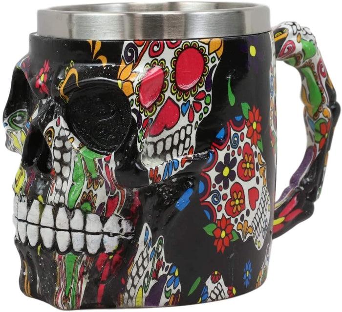 Ebros Black Day Of The Dead Sugar Skull Coffee Mug 13Oz Novelty Tankard Cup