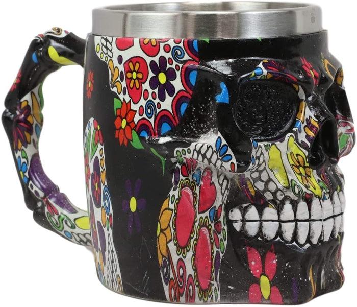 Ebros Black Day Of The Dead Sugar Skull Coffee Mug 13Oz Novelty Tankard Cup