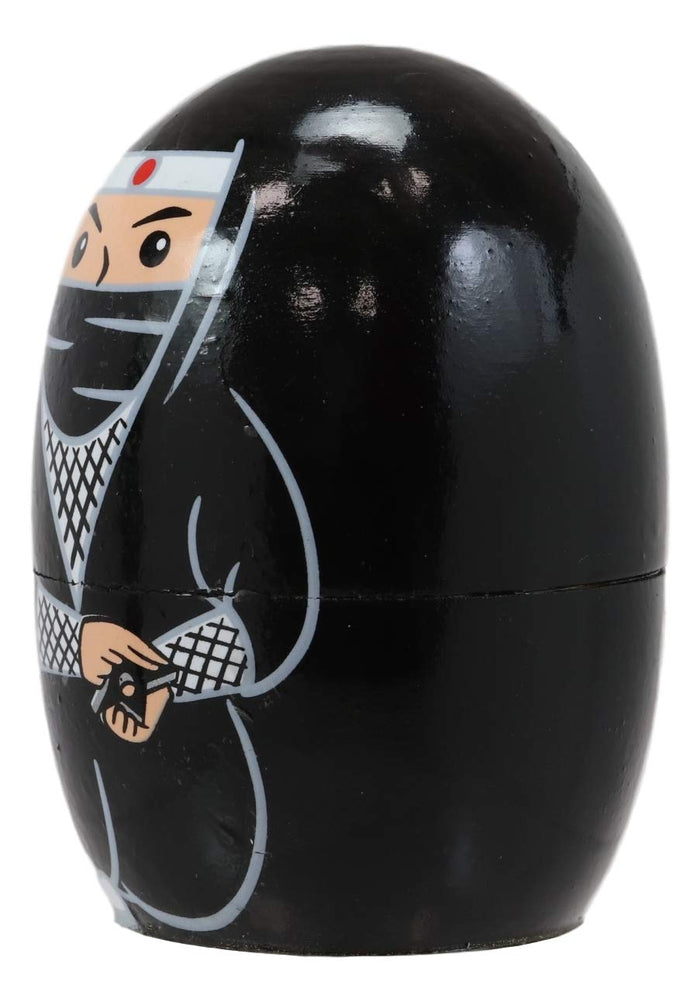 Ebros Black Japanese Ninja Wooden Toy Stacking Nesting Dolls 5 Pieces Matryoshka