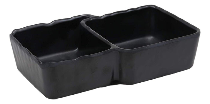 Ebros Black Melamine Traditional Design Condiments Ketchup BBQ Soy Sauce Dipping Bowl Or Dish With Divider 2 Compartments Set Of 6 Housewarming Gifts For Sushi Asian Dining Restaurant Supply