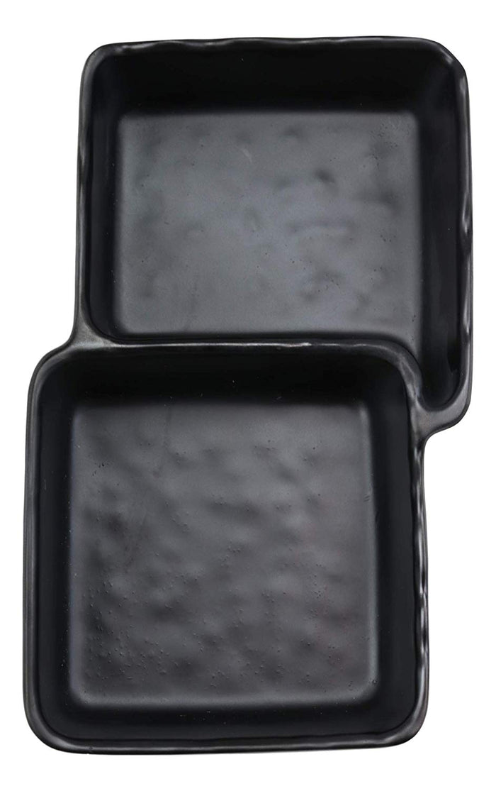 Ebros Black Melamine Traditional Design Condiments Ketchup BBQ Soy Sauce Dipping Bowl Or Dish With Divider 2 Compartments Set Of 6 Housewarming Gifts For Sushi Asian Dining Restaurant Supply