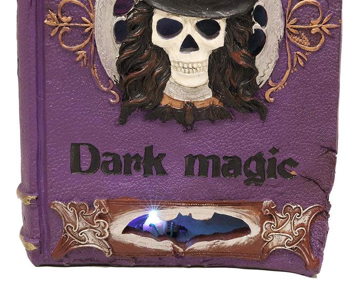 Ebros Black Mystical Cat Perching On Purple Book Of Spells With LED Lights