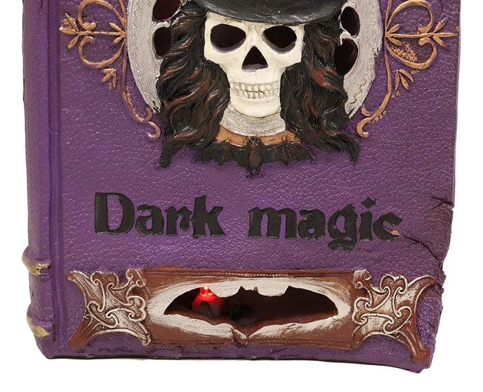 Ebros Black Mystical Cat Perching On Purple Book Of Spells With LED Lights