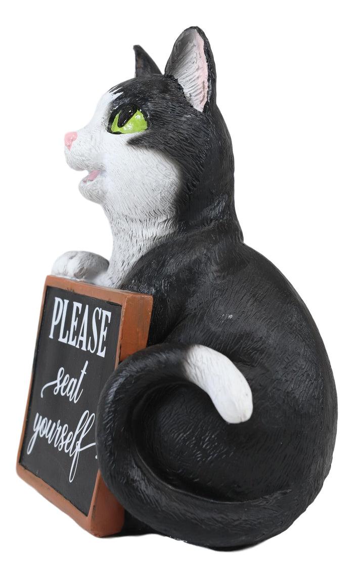Ebros Black White Cat W/Please Seat Yourself Sign Decorative Toilet Figurine