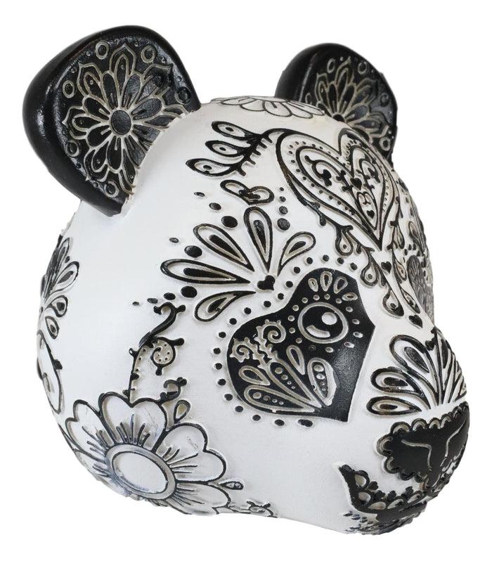 Ebros Black White Tattoo Tooled Floral Heart Panda Bear Head Day Of The Dead Figurine