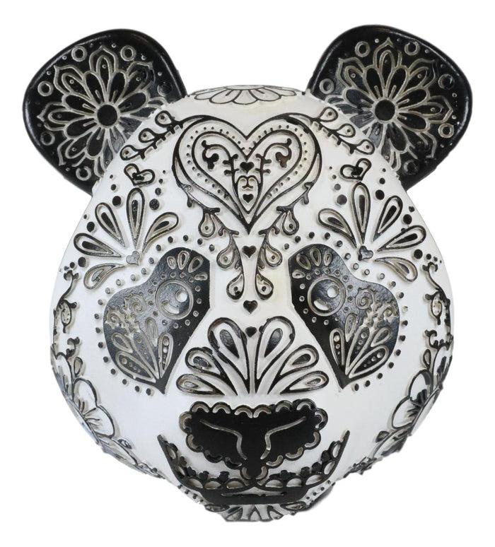 Ebros Black White Tattoo Tooled Floral Heart Panda Bear Head Day Of The Dead Figurine