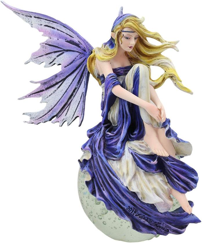 Ebros Blonde Fairy Sitting On Lunar Full Moon Statue 8.5" Tall By Nene Thomas