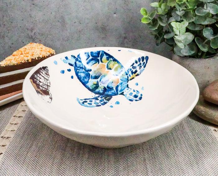 Ebros Blue And White Sea Turtle Ceramic Dinnerware (Soup Noodle Bowl 46oz 2pcs)