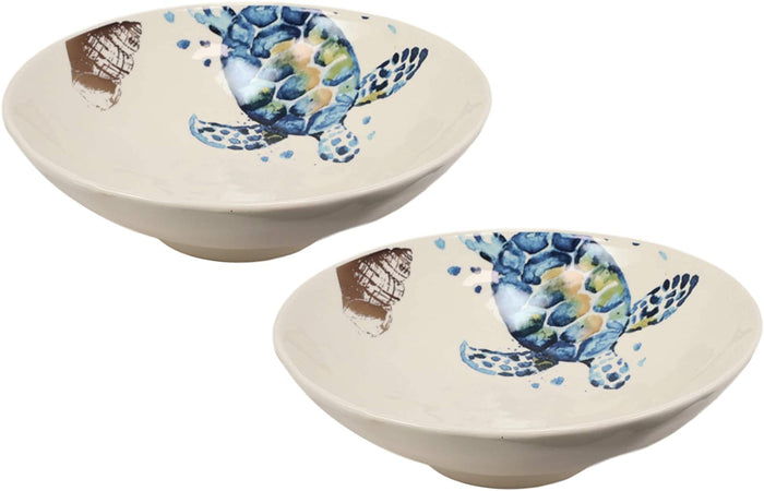 Ebros Blue And White Sea Turtle Ceramic Dinnerware (Soup Noodle Bowl 46oz 2pcs)